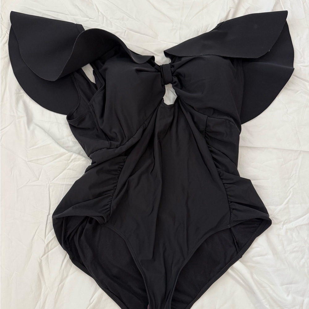 Eloquii Black Swimsuit with Flirty Cutout and Bow Detail